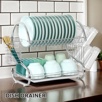 2 Tier Dish Drying Rack Kitchen Countertop Tableware Storage Organizer Holder