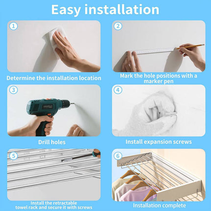 Invisible Wall Mounted Indoor Foldable Clothes Drying Rack Space Saving Home
