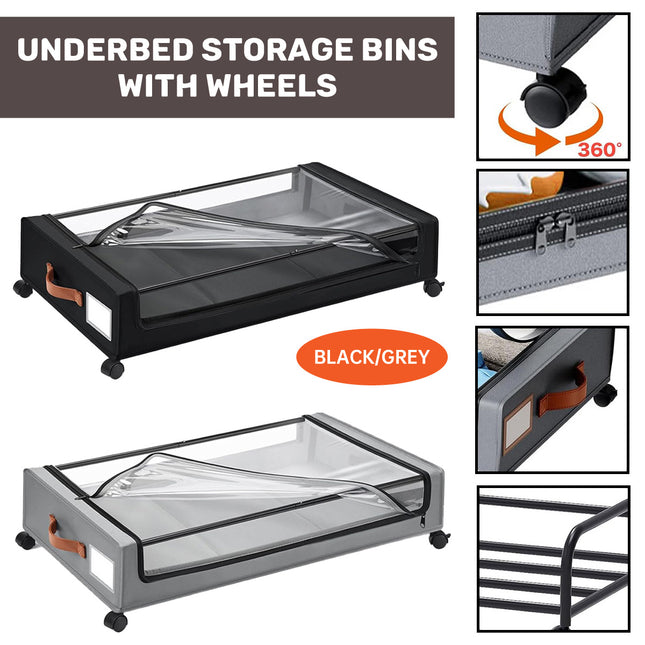 Under Bed Storage Bin with Wheels Sturdy Dustproof Sliding Organizer Box