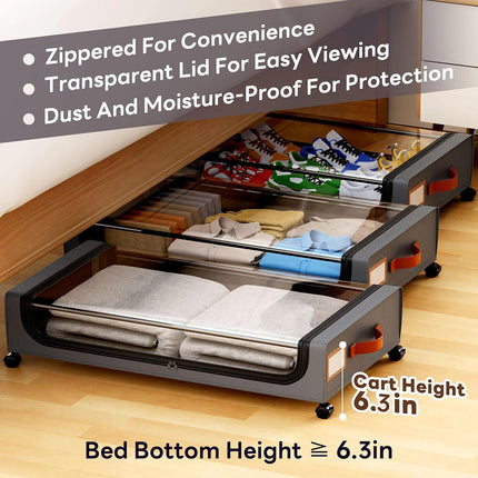 Under Bed Storage Bin with Wheels Sturdy Dustproof Sliding Organizer Box
