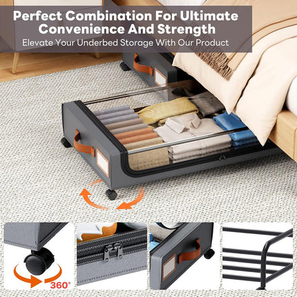 Under Bed Storage Bin with Wheels Sturdy Dustproof Sliding Organizer Box