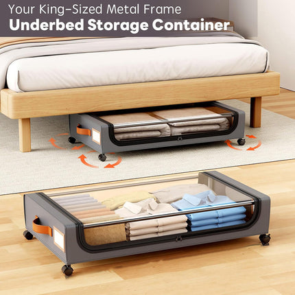Under Bed Storage Bin with Wheels Sturdy Dustproof Sliding Organizer Box