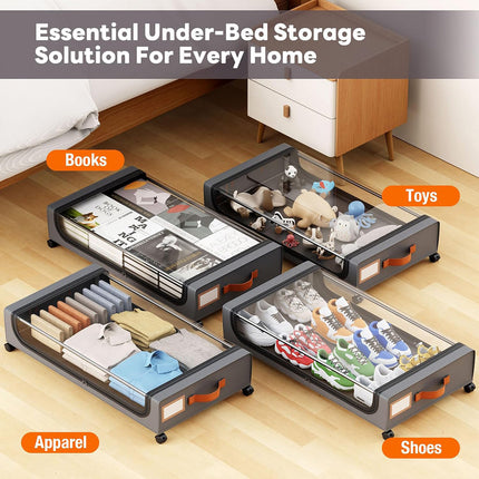 Under Bed Storage Bin with Wheels Sturdy Dustproof Sliding Organizer Box