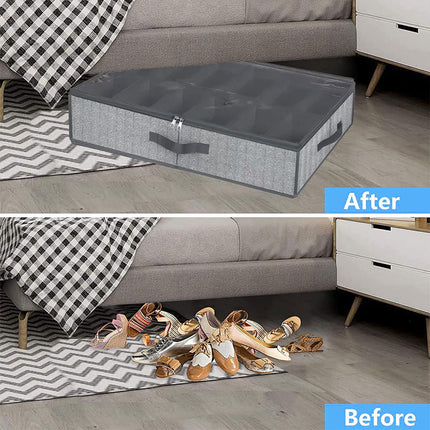 Foldable Shoe Storage Box with Lid Clear Under Bed Organizer Dustproof Visual