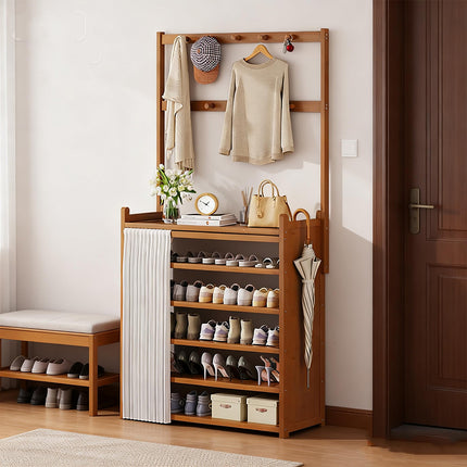6 Tier Multi Function Fabric Curtain Shoe Rack Clothes Hanger Home Enterway AU