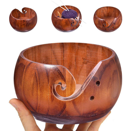 Wooden Round Yarn Bowl Handmade Durable for Knitting Crocheting Craft Use