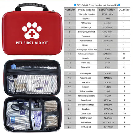 Pet First Aid Kit Emergency Wound Care Set Red Portable Bag for Dogs and Cats