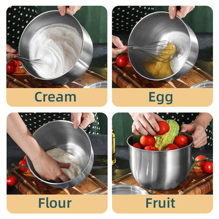 Food-Grade Stainless Steel Mixing Bowl with Lid - Deep Kitchen Prep Basin