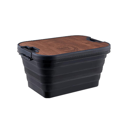 Outdoor Foldable Storage Box 30L with Wooden Lid Table Camping Picnic Car Boot