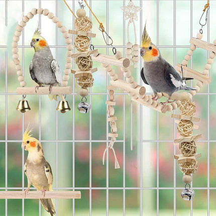 Bird Chew Toys Wooden Color 9-Piece Set Swing Hanging Bridge for Parrots AUS