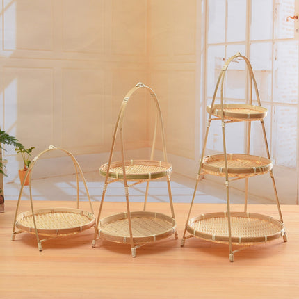 Bamboo Woven Handbasket Round Handle for Snacks Fruits Home Storage Decor
