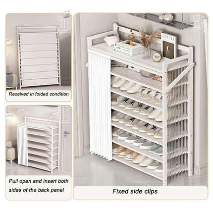 Bamboo Foldable Entryway Shoe Rack with Dust Curtain Home Apartment Shoe Storage
