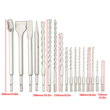 17PCS Round Shank Impact Hammer Drill Bits Durable Concrete Brick Stone Drilling