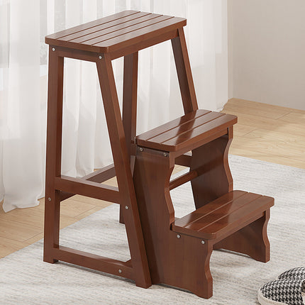 3 Tier Multi Function Bamboo Foldable Step Stool Space Saving Anti-Slip Footrest