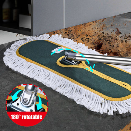 Extended Flat Mop 90cm Head Stainless Steel 126cm Handle 180 Rotating for Floor