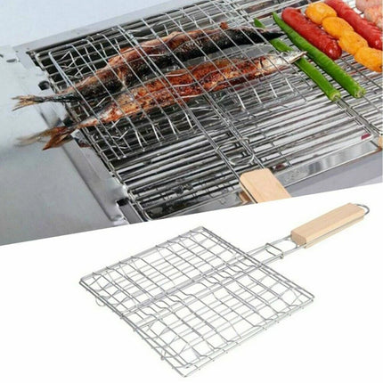 2PCS Iron Barbecue Net Clamp with Wooden Handle Durable for Outdoor Cooking Use