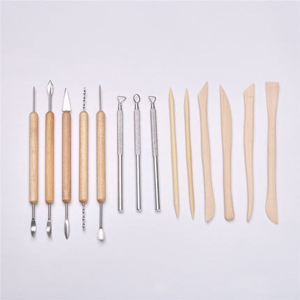 14PCS Clay Sculpting Tool Set Pottery Ceramic Art Carving DIY Wood Handle