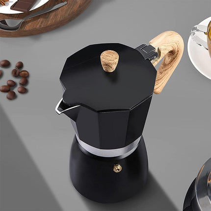 Portable Coffee Maker Wood Grain Handle Outdoor Manual Espresso Machine Camping