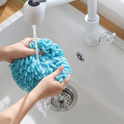 Chenille Hand Towel Ball 3PCS Absorbent Quick Dry Hanging Loop 17 x 17cm