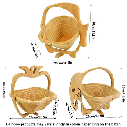 Foldable Bamboo Decorative Basket Collapsible 26x14x30cm Fish Pineapple Elephant