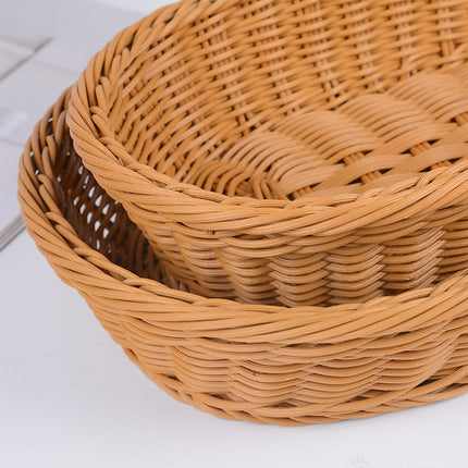 Imitation Rattan Plastic Basket Bread Fruit Vegetable Snack Storage Display Bin