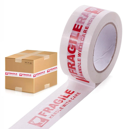 Fragile Handle With Care Tape 5 Rolls 4.8cm x 100m White Red for Packing Moving