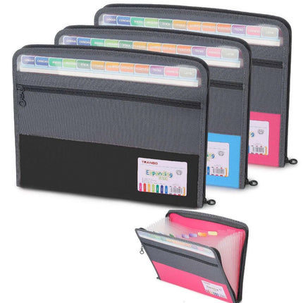 Double Zipper 13 Pocket Accordion File Folder Waterproof Durable for Documents