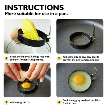 4 Pcs Omelette Rings Nonstick 430 Stainless Steel with Silicone Sleeve