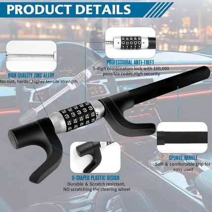 Portable Auto Car Steering Wheel Lock Security Keyless Password Code Anti Theft