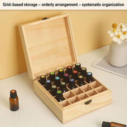 Essential Oil Storage Box Wooden 25 Compartment Organizer Container Bottles Case