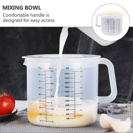 2.5L Plastic Baking Measuring Cup Splash Proof Graduated Mixing Bowl With Lid