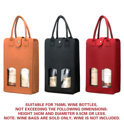 Wine Gift Bag Felt Double Bottle Clear Window Snap Closure Handle Carrier