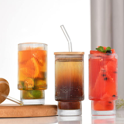 4PCS 11OZ Juice Cup with Lid and Straw Creative Glass Drink Cup for Home Office