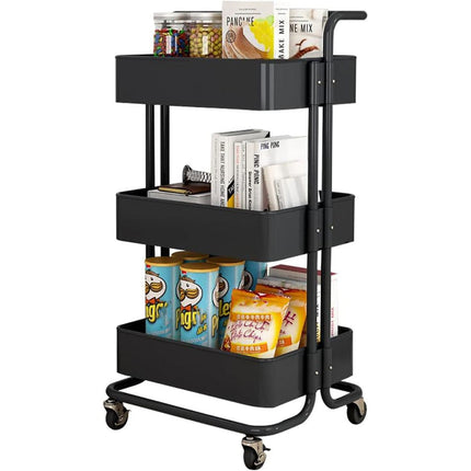 3Tier Trolley Shelf Organiser with Wheels Removable Storage Cart for Home Office