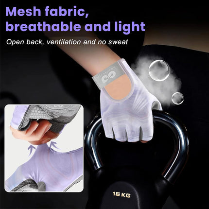 Fingerless Sports Gloves Non Slip Breathable Purple for Cycling