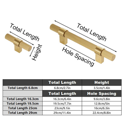5 Sizes Brass Solid Handles Knurled Vertical Pulls for Cabinet Drawer Wardrobe