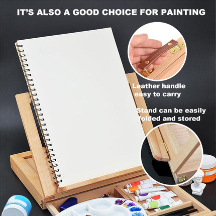 Desktop Solid Wood Easel With Drawers Adjustable Wood Desk Table Easel for Draw