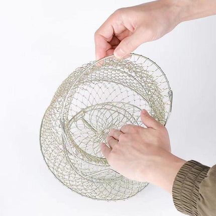 Folding Fish Trap Mesh Cage Portable Fishing Net Guard Pocket for Catching Fish