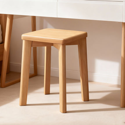 Solid Wood Square Stool Stackable Seat for Dining Desk Makeup Living Room