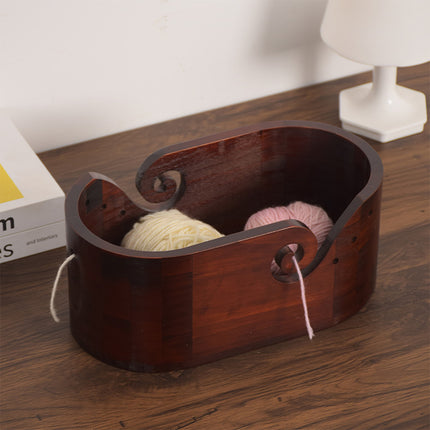Vintage Solid Wood Oval Yarn Bowl for Knitting with Single or Double Spiral
