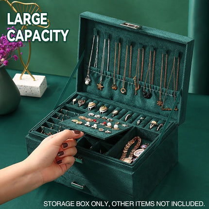 3 Tier Lockable Jewelry Storage Box with Drawers Soft Lining Large Capacity