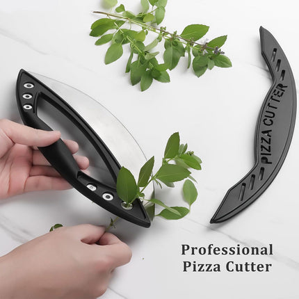 Pizza Cutter Food-Grade Stainless Steel with Protective Cover Black