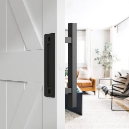 Black Carbon Steel Door Handle Easy to Install Durable Sturdy for Home Barn Door