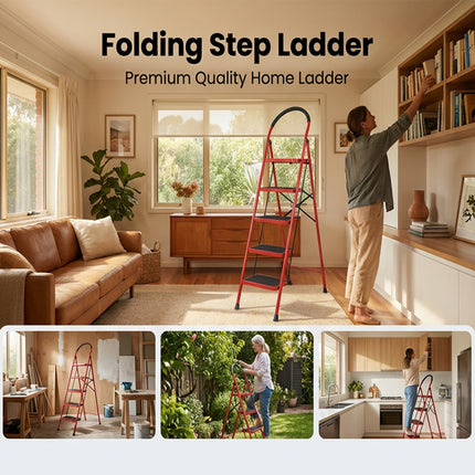 5 Step Folding Ladder Anti-Slip 150kg Load Capacity Durable Platform Step Ladder