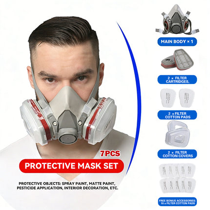 7PCS Protective Mask Set Respirator Spray Paint Renovation Dust Protection