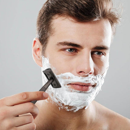 Double Edge Safety Razor Manual Shaver Diamond Grip Grey 10 Blades 4.3 x 10.8cm