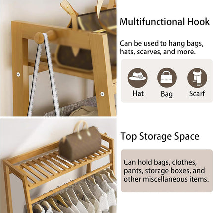 Bamboo Modern Style Floor Standing Coat Rack Home Decor Storage Organizer