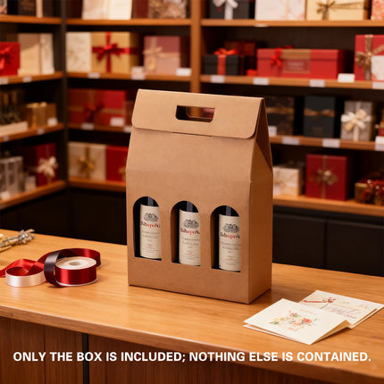 5PCS Handheld 3 Bottles Wine Gift Box Kraft Paper for Wine Bottles Gift Packaging
