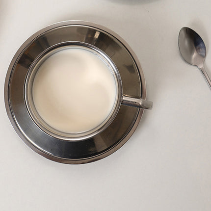 200ml Stainless Steel Espresso Coffee Cup Saucer and Spoon Set Milan Style