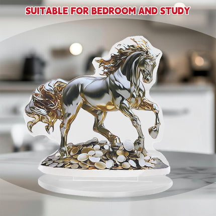 Acrylic Table Decoration Golden Horse on Coin Waterproof Wear Resistant Ornament